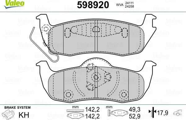 Valeo 598920 - Bremžu uzliku kompl., Disku bremzes www.autospares.lv