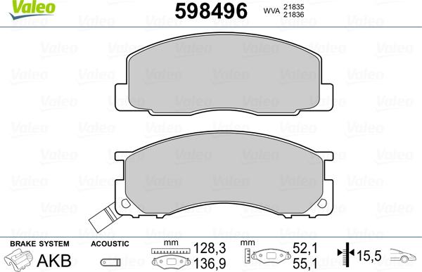 Valeo 598496 - Тормозные колодки, дисковые, комплект www.autospares.lv