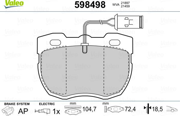 Valeo 598498 - Тормозные колодки, дисковые, комплект www.autospares.lv