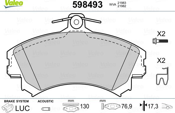 Valeo 598493 - Bremžu uzliku kompl., Disku bremzes autospares.lv