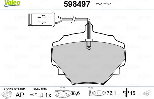 Valeo 598497 - Тормозные колодки, дисковые, комплект www.autospares.lv