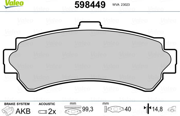 Valeo 598449 - Тормозные колодки, дисковые, комплект www.autospares.lv