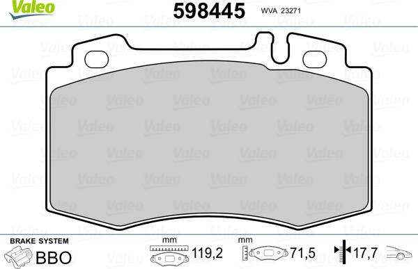 Valeo 598445 - Bremžu uzliku kompl., Disku bremzes autospares.lv