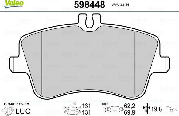 Valeo 598448 - Bremžu uzliku kompl., Disku bremzes www.autospares.lv