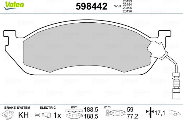 Valeo 598442 - Bremžu uzliku kompl., Disku bremzes www.autospares.lv