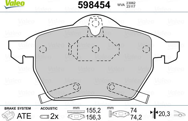 Valeo 598454 - Bremžu uzliku kompl., Disku bremzes autospares.lv