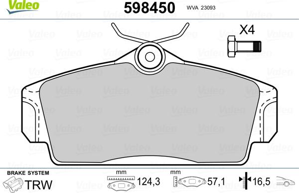 Valeo 598450 - Bremžu uzliku kompl., Disku bremzes autospares.lv