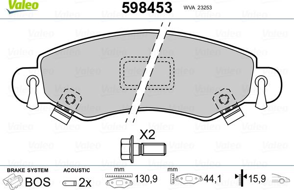 Valeo 598453 - Тормозные колодки, дисковые, комплект www.autospares.lv