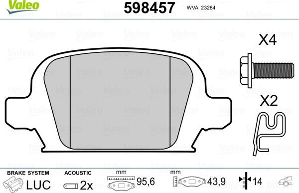 Valeo 598457 - Тормозные колодки, дисковые, комплект www.autospares.lv