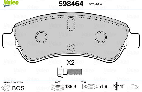 Valeo 598464 - Brake Pad Set, disc brake www.autospares.lv