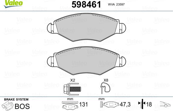 Valeo 598461 - Тормозные колодки, дисковые, комплект www.autospares.lv