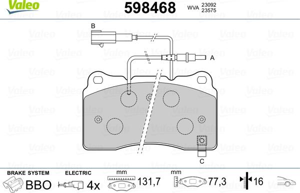 Valeo 598468 - Brake Pad Set, disc brake www.autospares.lv