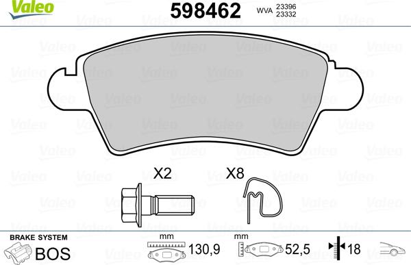 Valeo 598462 - Bremžu uzliku kompl., Disku bremzes www.autospares.lv