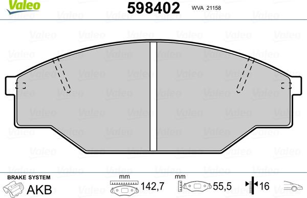 Valeo 598402 - Brake Pad Set, disc brake www.autospares.lv