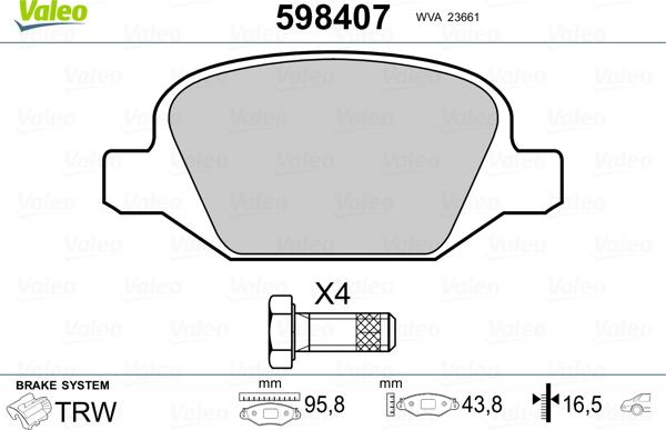 Valeo 598407 - Bremžu uzliku kompl., Disku bremzes autospares.lv