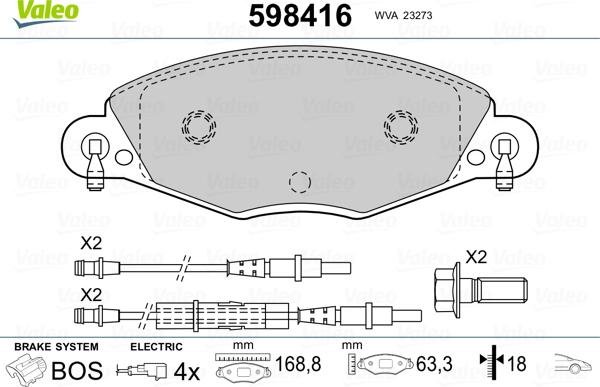 Valeo 598416 - Bremžu uzliku kompl., Disku bremzes autospares.lv