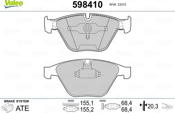 Valeo 598410 - Brake Pad Set, disc brake www.autospares.lv