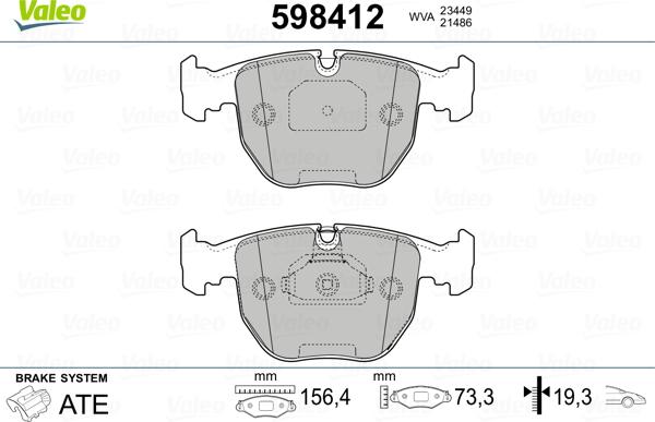 Valeo 598412 - Bremžu uzliku kompl., Disku bremzes www.autospares.lv