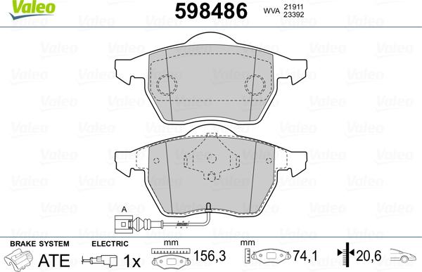 Valeo 598486 - Тормозные колодки, дисковые, комплект www.autospares.lv