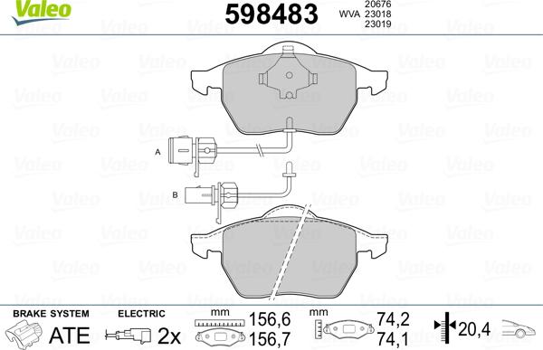 Valeo 598483 - Bremžu uzliku kompl., Disku bremzes www.autospares.lv