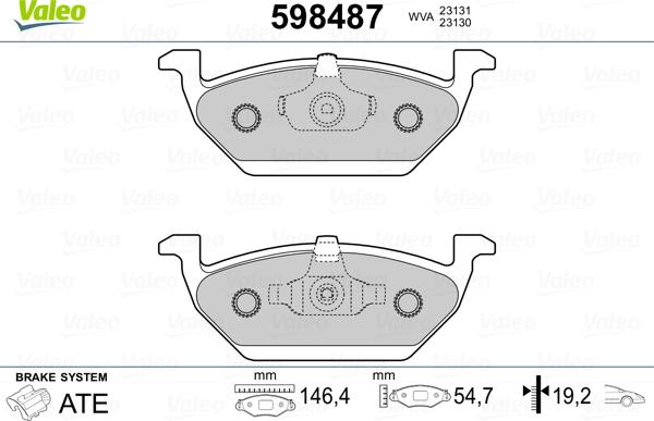 Valeo 598487 - Тормозные колодки, дисковые, комплект www.autospares.lv