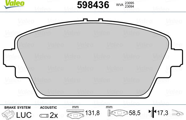 Valeo 598436 - Brake Pad Set, disc brake www.autospares.lv