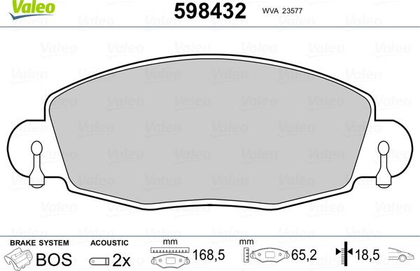 Valeo 598432 - Bremžu uzliku kompl., Disku bremzes www.autospares.lv