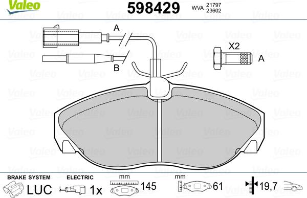 Valeo 598429 - Brake Pad Set, disc brake www.autospares.lv