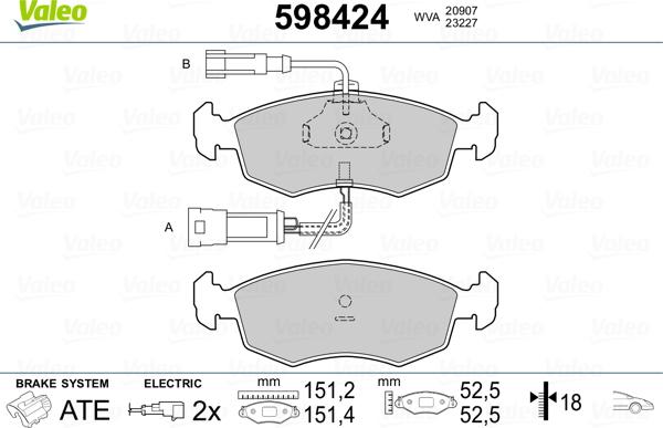 Valeo 598424 - Bremžu uzliku kompl., Disku bremzes www.autospares.lv