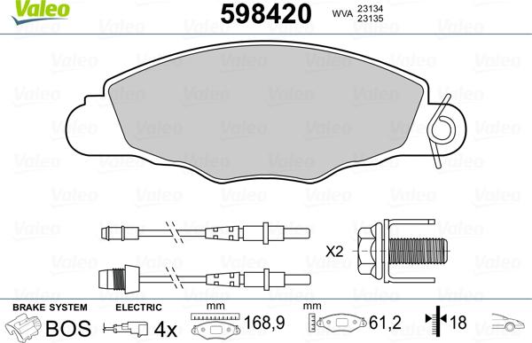 Valeo 598420 - Bremžu uzliku kompl., Disku bremzes www.autospares.lv