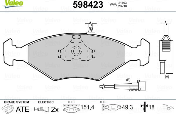 Valeo 598423 - Bremžu uzliku kompl., Disku bremzes www.autospares.lv