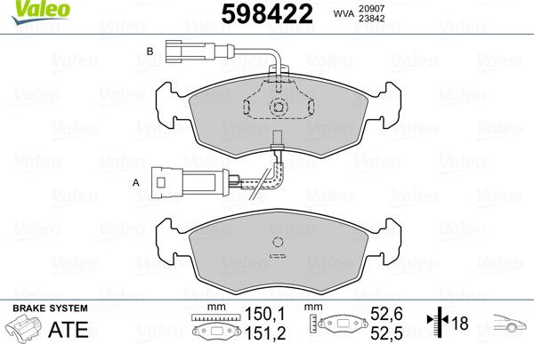 Valeo 598422 - Bremžu uzliku kompl., Disku bremzes www.autospares.lv