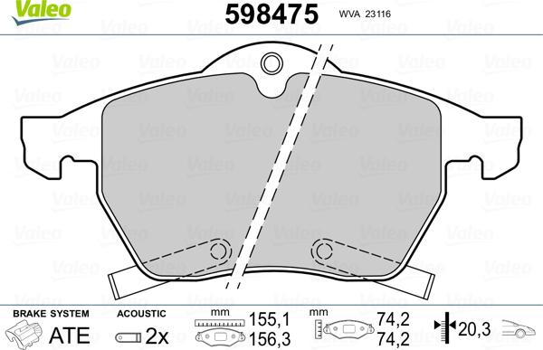 Valeo 598475 - Brake Pad Set, disc brake www.autospares.lv