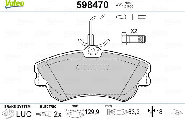 Valeo 598470 - Bremžu uzliku kompl., Disku bremzes www.autospares.lv