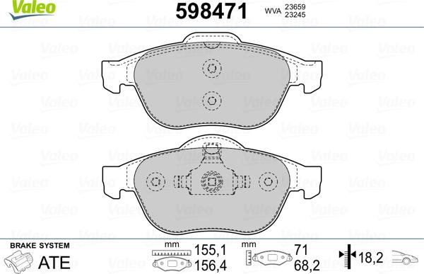 Valeo 598471 - Тормозные колодки, дисковые, комплект www.autospares.lv