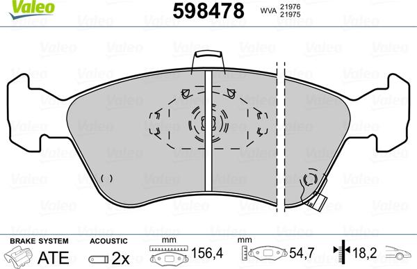 Valeo 598478 - Bremžu uzliku kompl., Disku bremzes www.autospares.lv