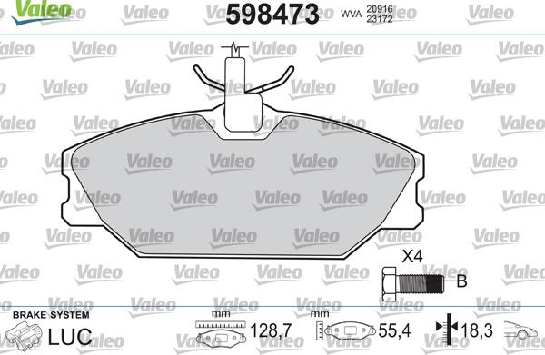 Valeo 598473 - Тормозные колодки, дисковые, комплект www.autospares.lv