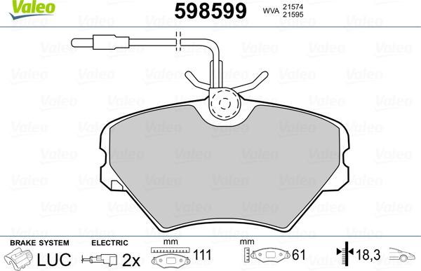 Valeo 598599 - Bremžu uzliku kompl., Disku bremzes www.autospares.lv