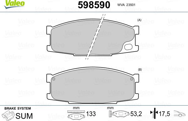 Valeo 598590 - Bremžu uzliku kompl., Disku bremzes www.autospares.lv