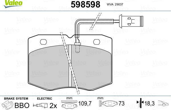 Valeo 598598 - Bremžu uzliku kompl., Disku bremzes www.autospares.lv