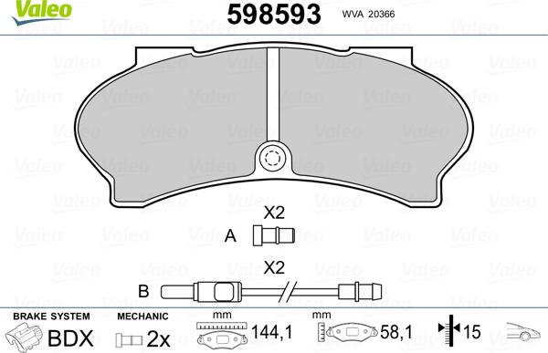 Valeo 598593 - Brake Pad Set, disc brake www.autospares.lv