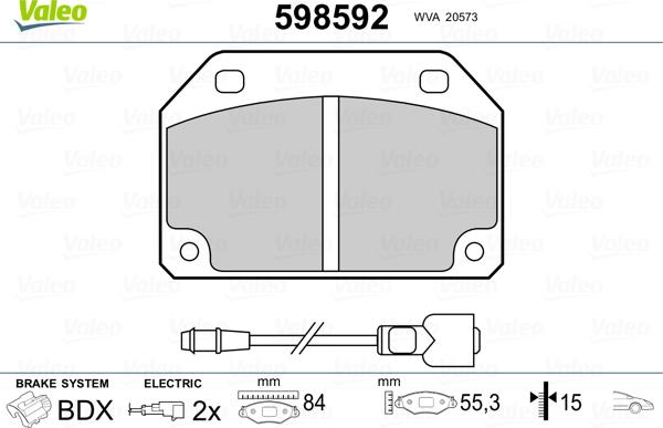 Valeo 598592 - Тормозные колодки, дисковые, комплект www.autospares.lv