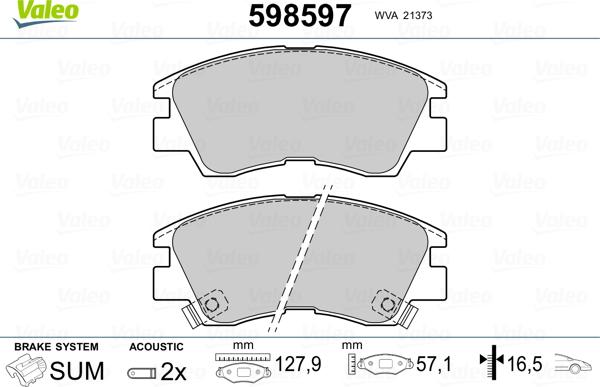 Valeo 598597 - Brake Pad Set, disc brake www.autospares.lv