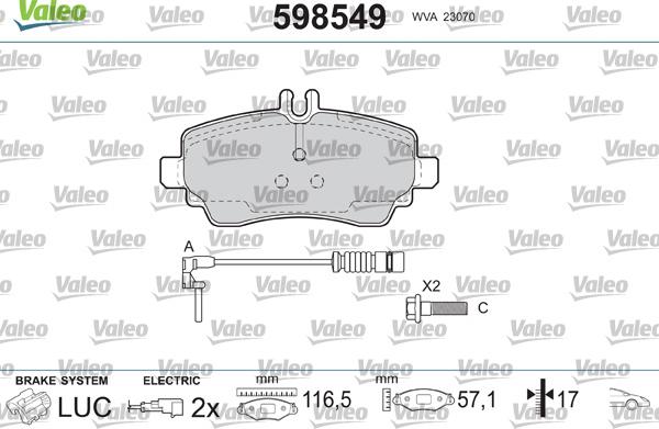 Valeo 598549 - Bremžu uzliku kompl., Disku bremzes autospares.lv