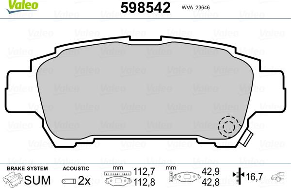 Valeo 598542 - Bremžu uzliku kompl., Disku bremzes autospares.lv