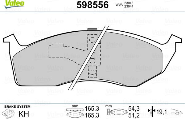 Valeo 598556 - Brake Pad Set, disc brake www.autospares.lv