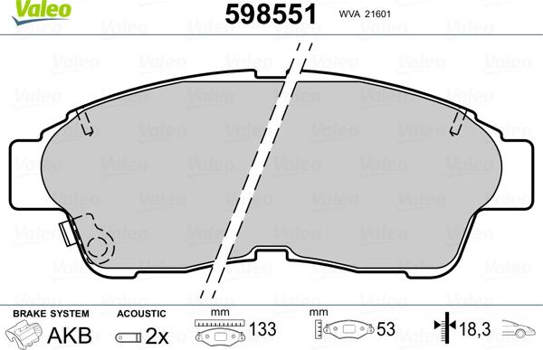 Valeo 598551 - Brake Pad Set, disc brake www.autospares.lv