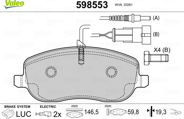 Valeo 598553 - Bremžu uzliku kompl., Disku bremzes www.autospares.lv