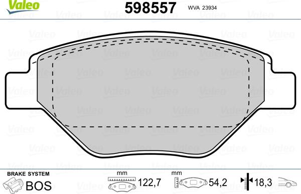 Valeo 598557 - Bremžu uzliku kompl., Disku bremzes www.autospares.lv