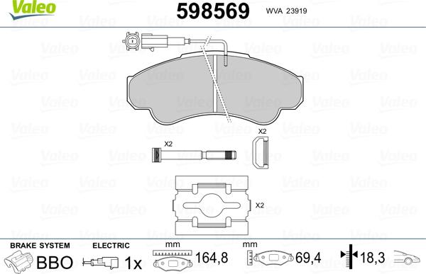 Valeo 598569 - Bremžu uzliku kompl., Disku bremzes autospares.lv